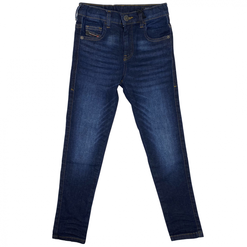 Slandy High Skinny Jeans m/gule syninger - Mørkeblå