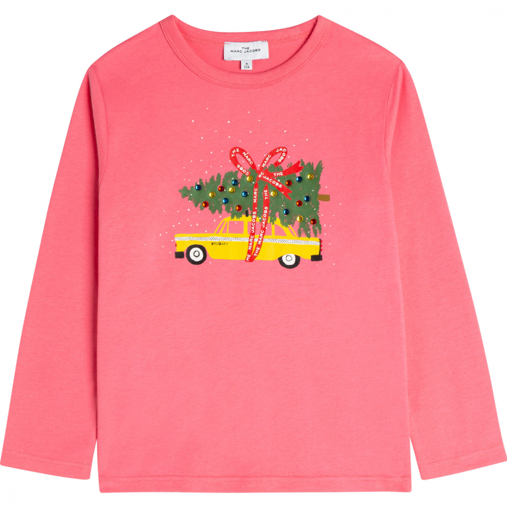 NYC T-Shirt m/print af juletræ - Koral