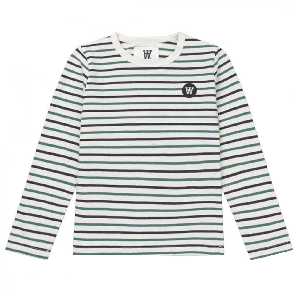Wood Wood Kim Stripe Langærmet T-shirt Off White/Green Stripes | Kalle Børnetøj & Sko