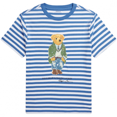 T-Shirt m/bamse & strib - Blå/Hvid