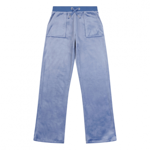 Velour Wide Sweatpants - Grey Blue