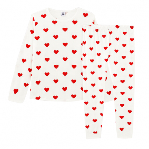 Pyjamas m/hjerter - Offwhite/Rød