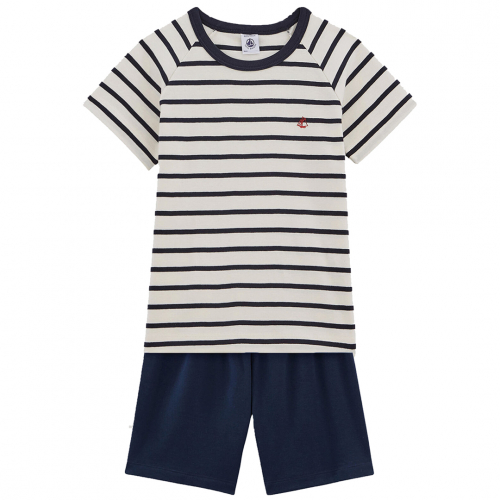 Pyjamas m/korte ærmer og shorts - Navy/Hvid
