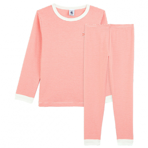 Pyjamas m/strib - Papaya pink/off white