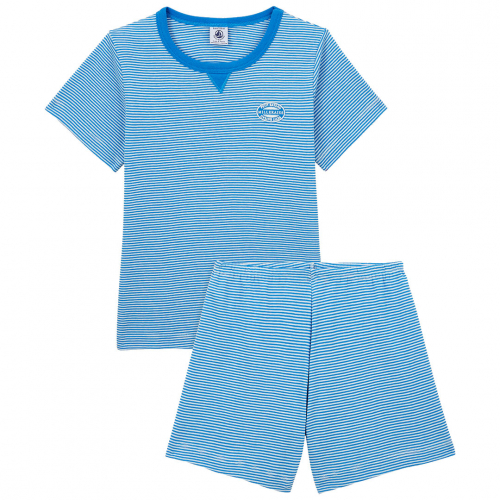 Pyjamas m/korte ærmer og shorts - Hvid/Blå